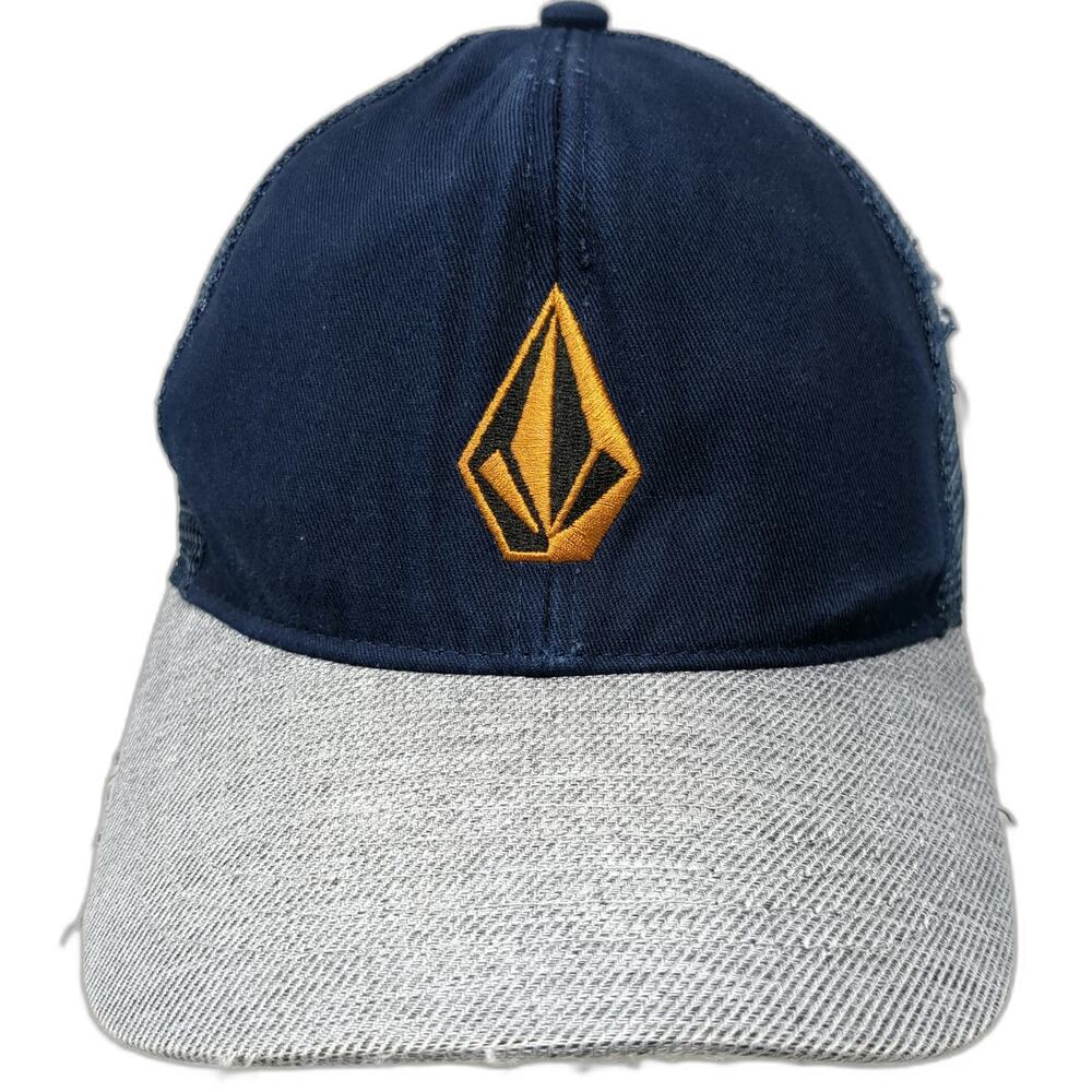 Volcom Trucker Hat Blue Gray One Size Snapback Mesh Distressed Stone Surf Hat